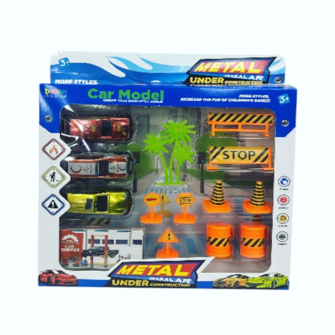 3 metal arabalı trafik seti brn 2315